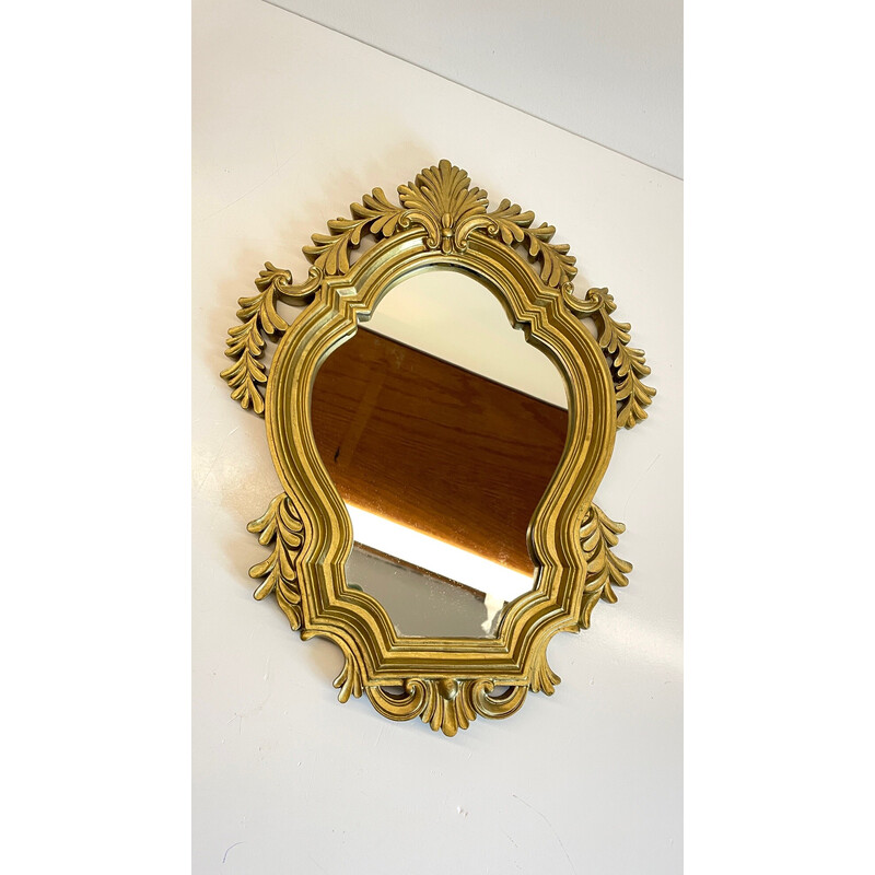 Vintage mirror in resin and golden patina, 1970