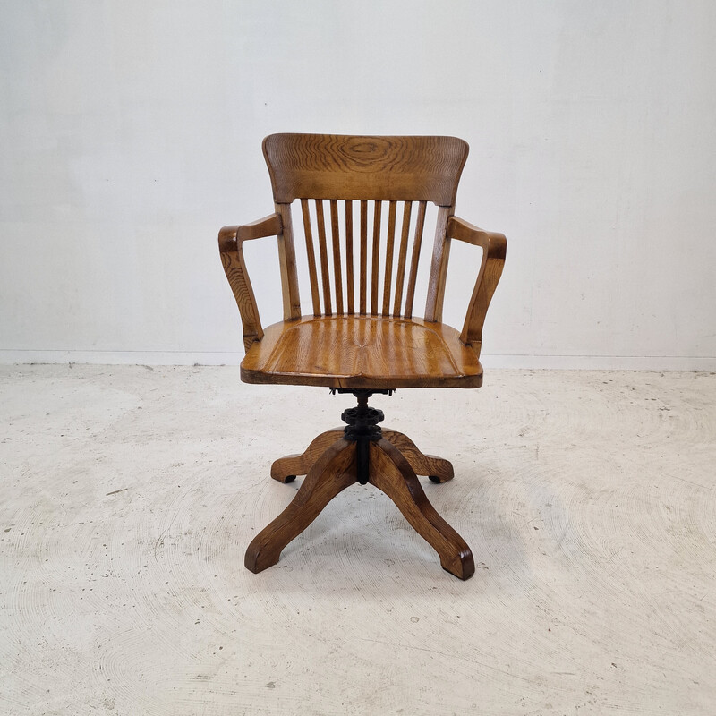 Vintage industrial oak swivel chair, England 1900