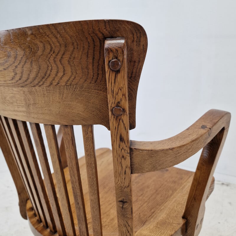 Vintage industrial oak swivel chair, England 1900