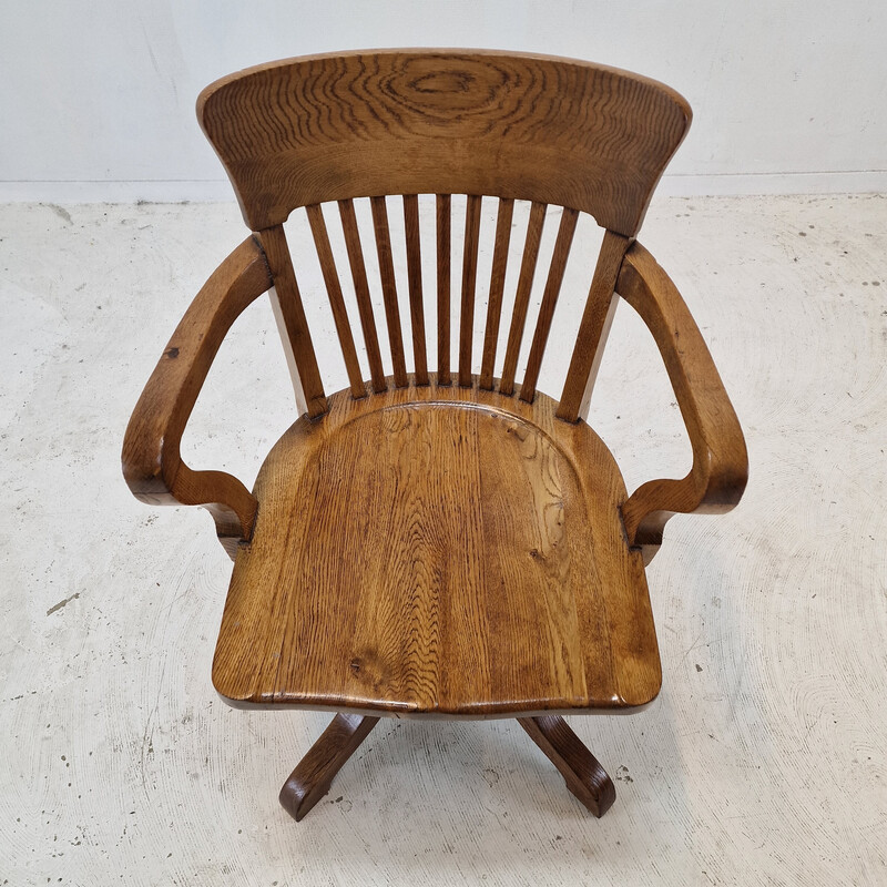 Vintage industrial oak swivel chair, England 1900