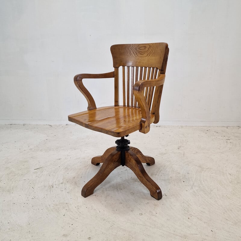 Vintage industrial oak swivel chair, England 1900