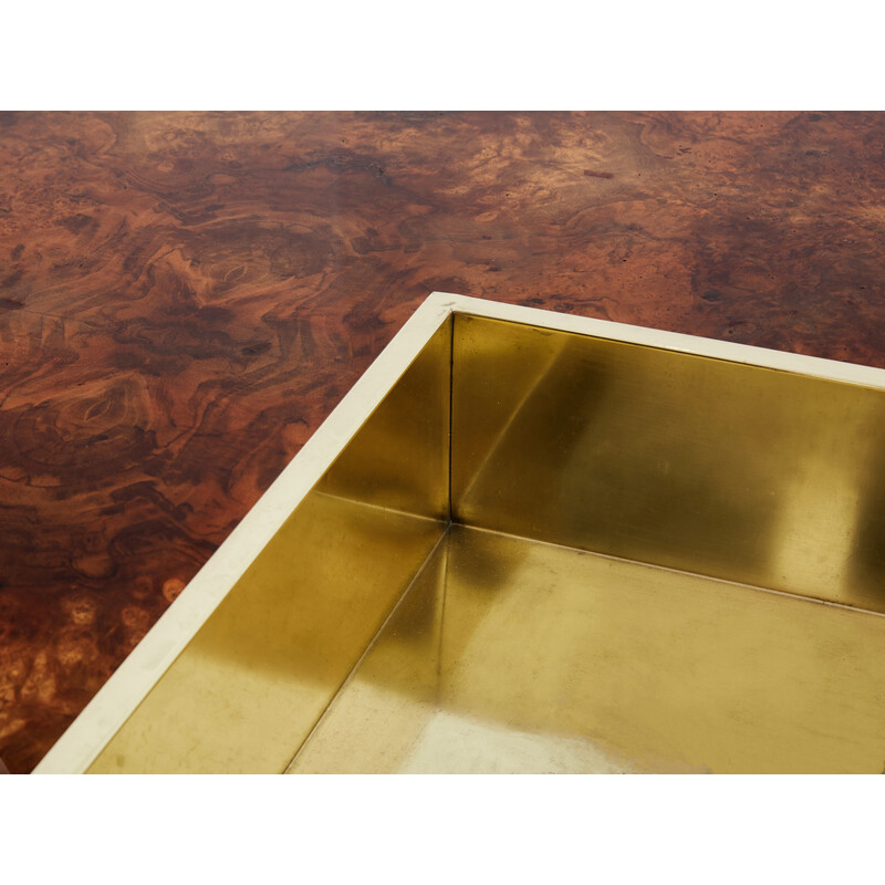 Vintage coffee table in elm burl veneer and brass by Mario Sabot, 1970