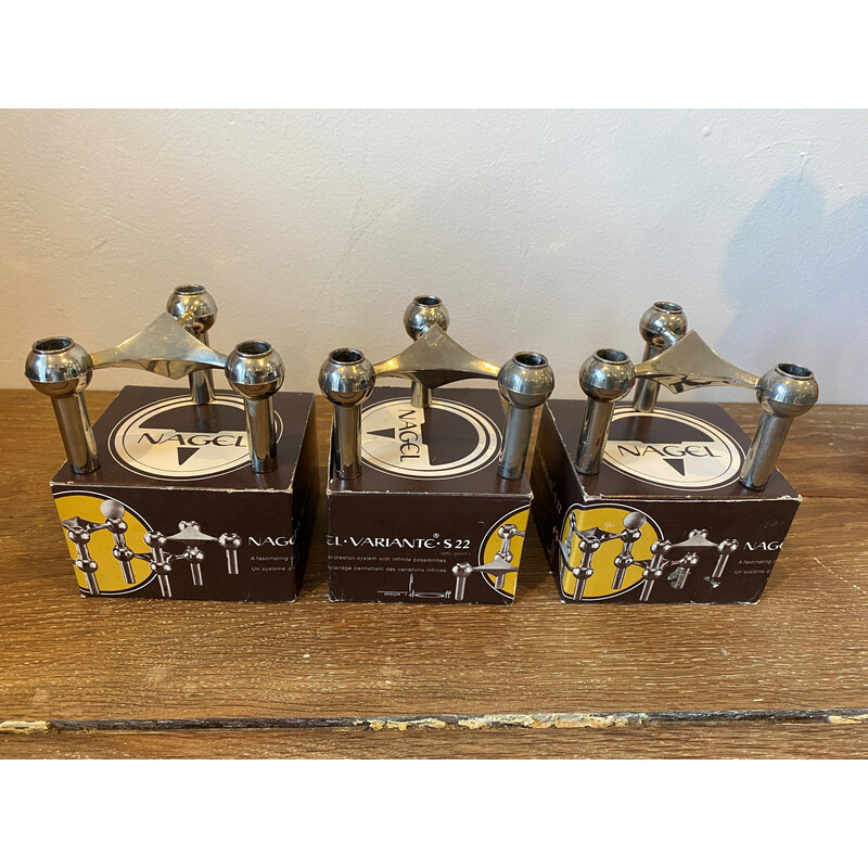 Set di 3 candelieri vintage S22 in metallo cromato per Nagel, Germania anni '70