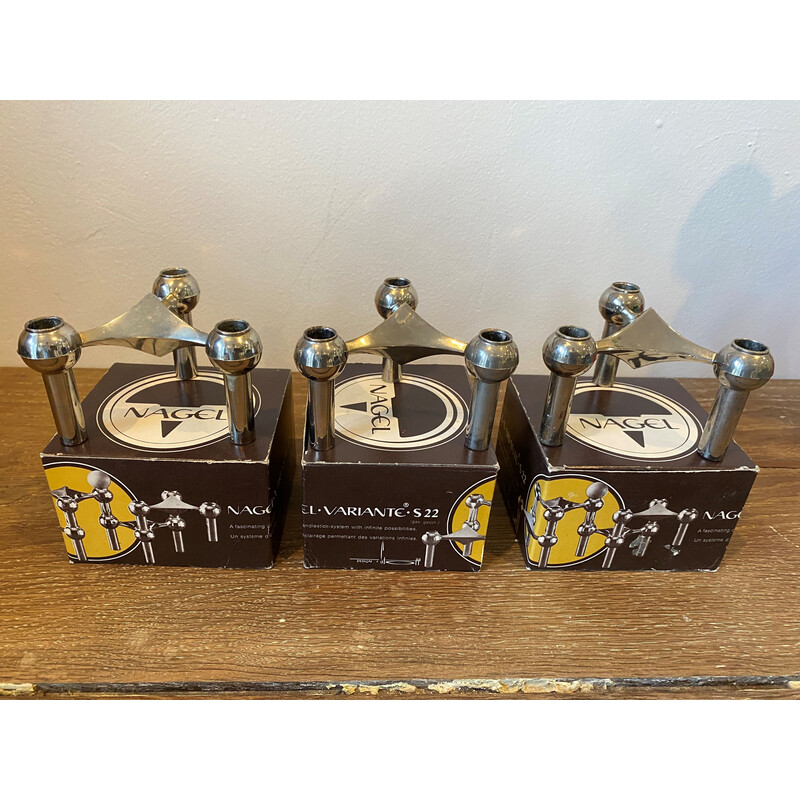 Set di 3 candelieri vintage S22 in metallo cromato per Nagel, Germania anni '70