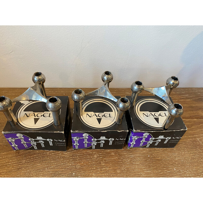 Set of 3 vintage S22 modular candlesticks in chrome metal for Nagel, Germany 1970