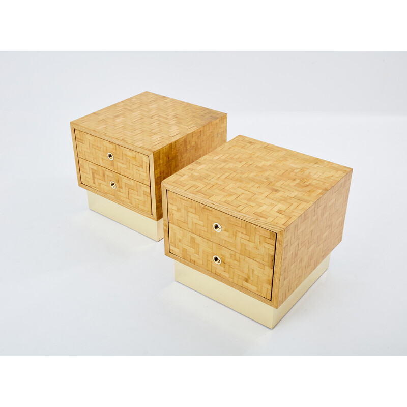 Pair of vintage bamboo and brass bedside tables for Dal Vera, 1970