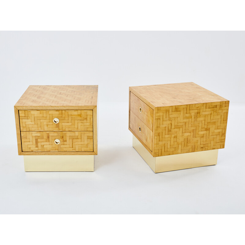 Pair of vintage bamboo and brass bedside tables for Dal Vera, 1970