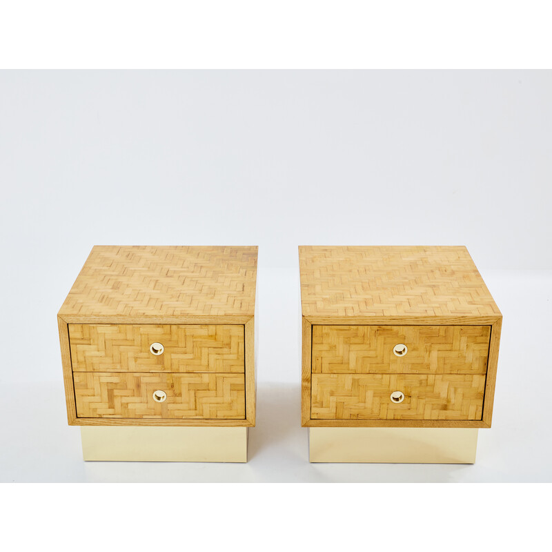 Pair of vintage bamboo and brass bedside tables for Dal Vera, 1970