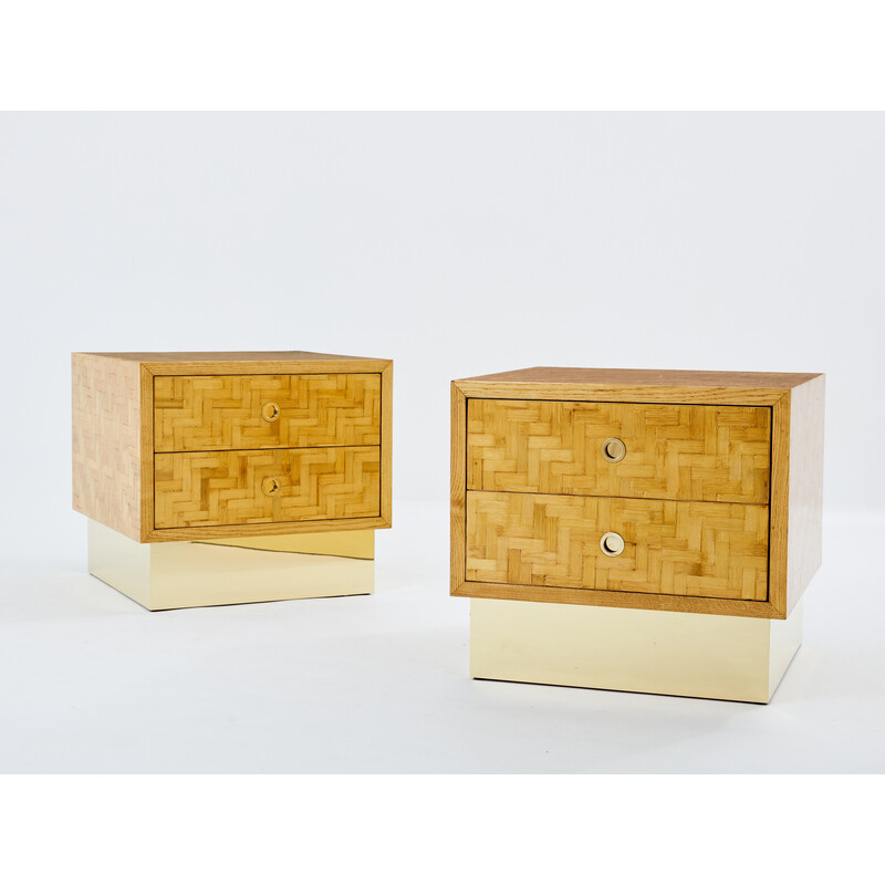 Par de mesas de cabeceira vintage de bambu e latão para Dal Vera, década de 1970