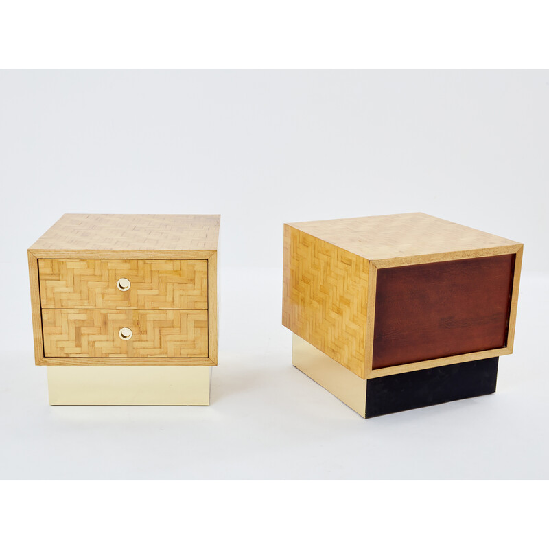Pair of vintage bamboo and brass bedside tables for Dal Vera, 1970