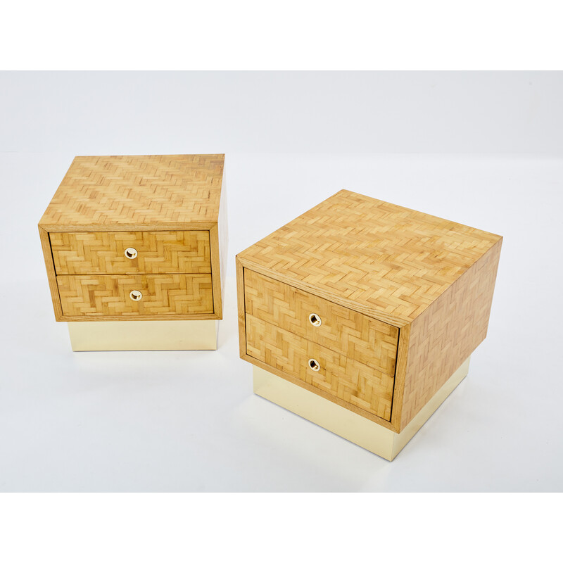 Pair of vintage bamboo and brass bedside tables for Dal Vera, 1970