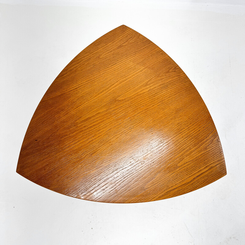 Vintage triangle-shaped wooden side table, Czechoslovakia