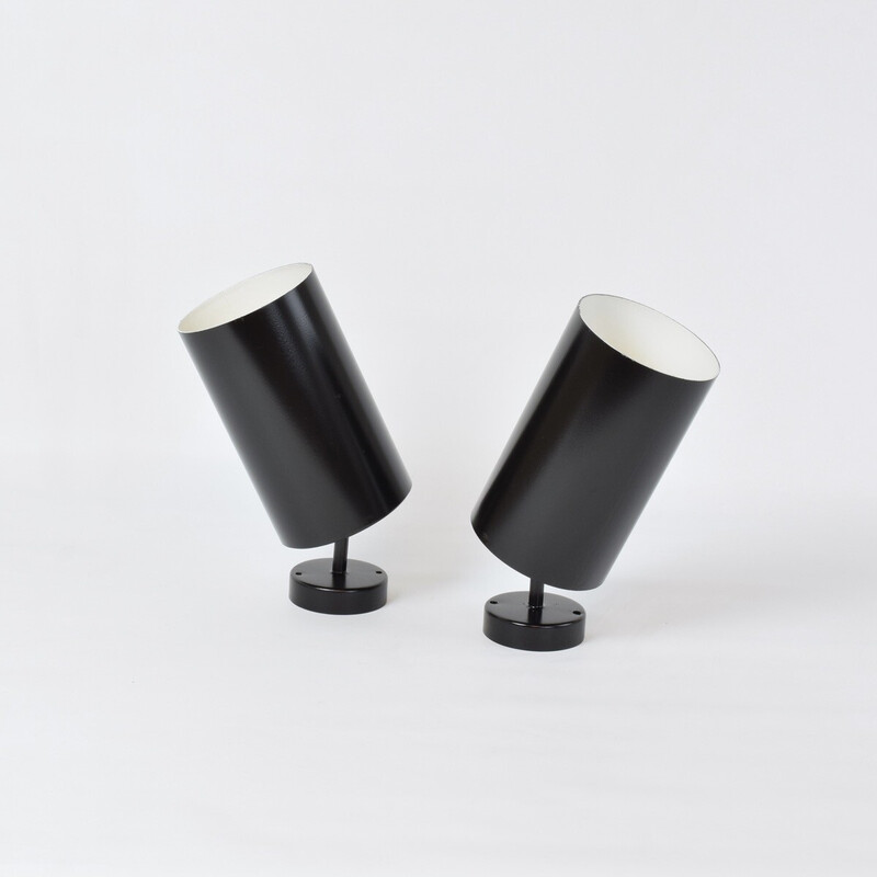 Pair of vintage black lacquered metal wall lights, 1950