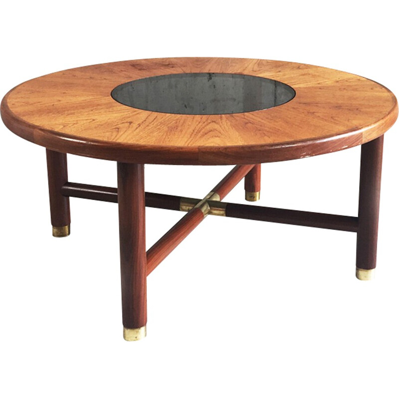 Mid century circular coffee table with smoked glass -  1960s