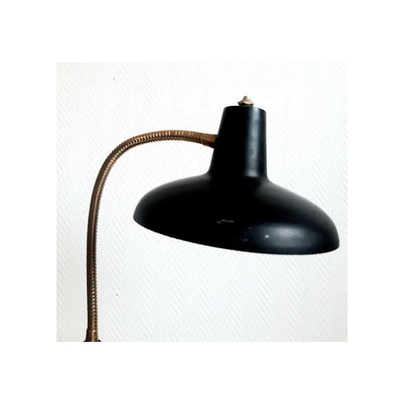 Lampe de bureau industrielle vintage "soucoupe" en métal laqué noir, 1960