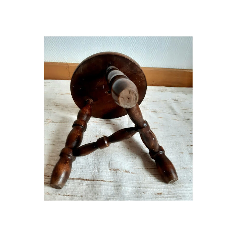 Vintage wooden tripod milking stool, 1950