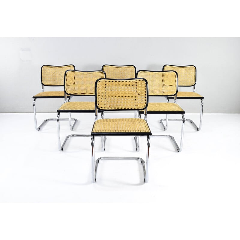 Conjunto de 6 cadeiras vintage modelo B32 em faia, Itália década de 1970