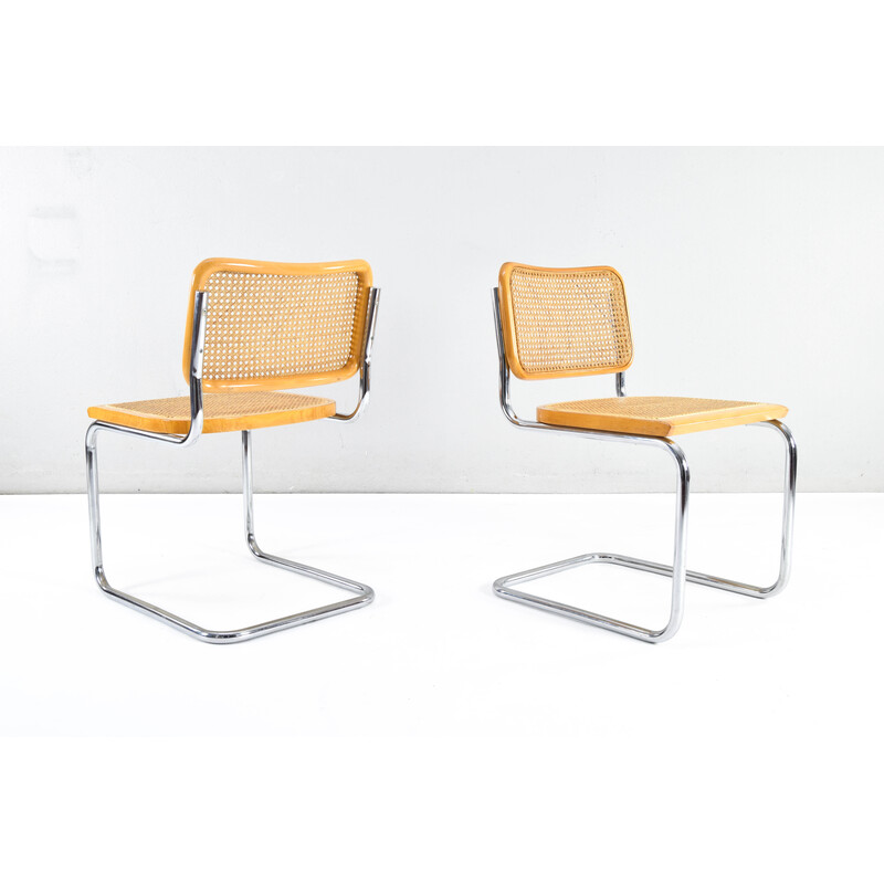 Pair of vintage model B32 chairs in chrome steel and beech by Marcel Breuer, Italy 1970