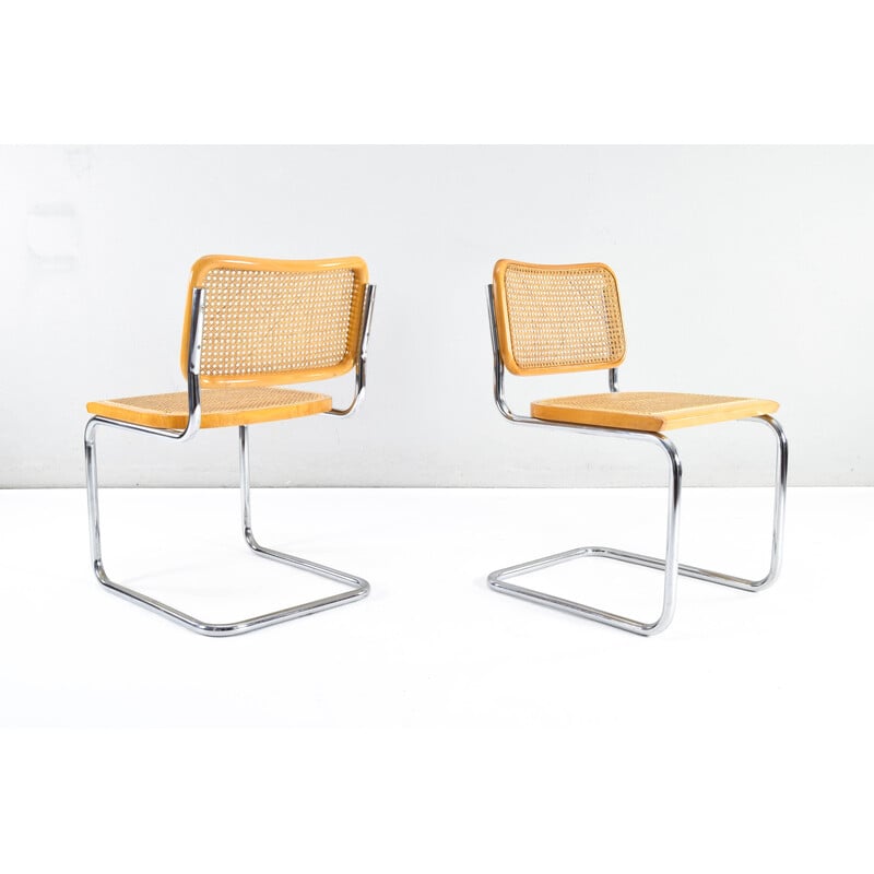Paire de chaises vintage modèle B32 en acier chromé et hêtre par Marcel Breuer, Italie 1970