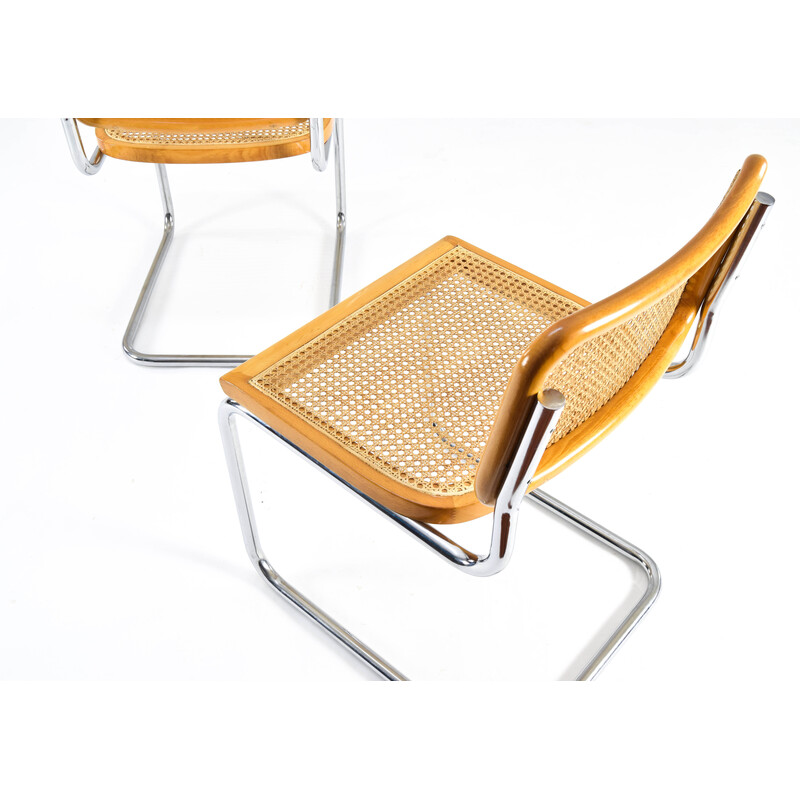 Pair of vintage model B32 chairs in chrome steel and beech by Marcel Breuer, Italy 1970