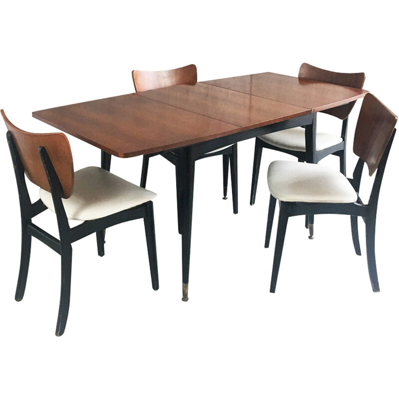 Mid century set composed of an expandable dining table and 4 dining chairs - 1960s