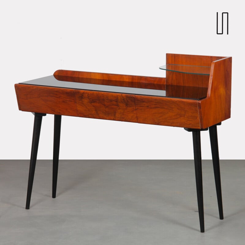 Bureau vintage en bois et verre à 2 niveaux, 1960