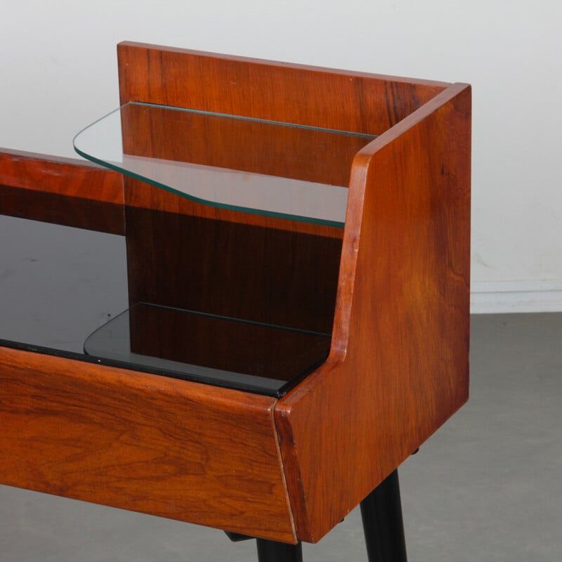 Bureau vintage en bois et verre à 2 niveaux, 1960