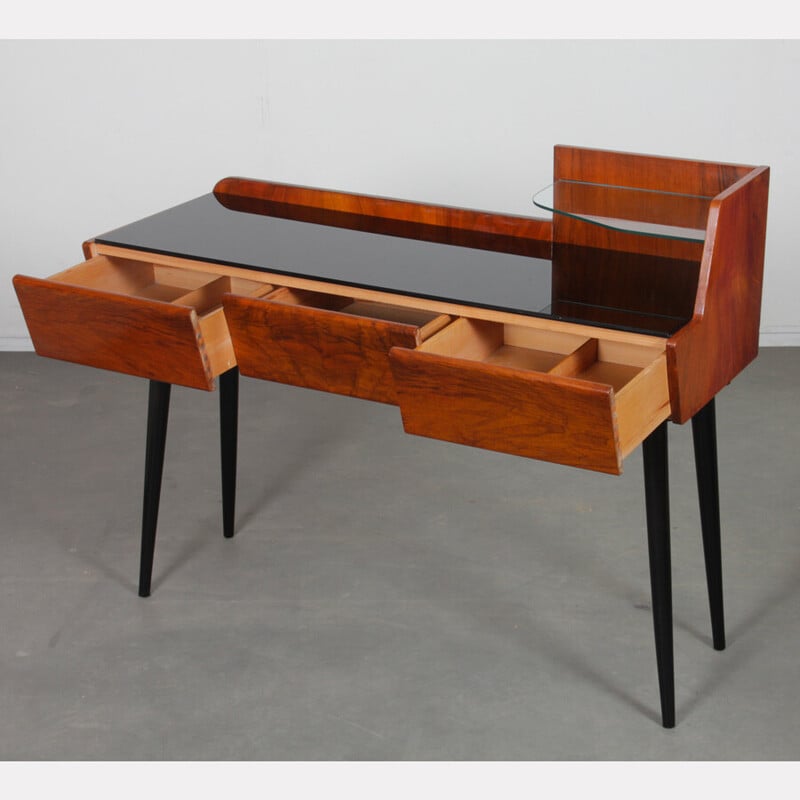 Bureau vintage en bois et verre à 2 niveaux, 1960