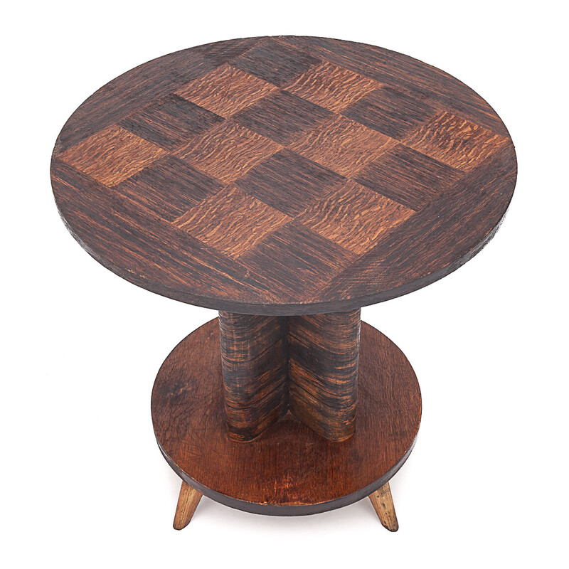 Vintage Art Deco side table with circular parquet top, 1930