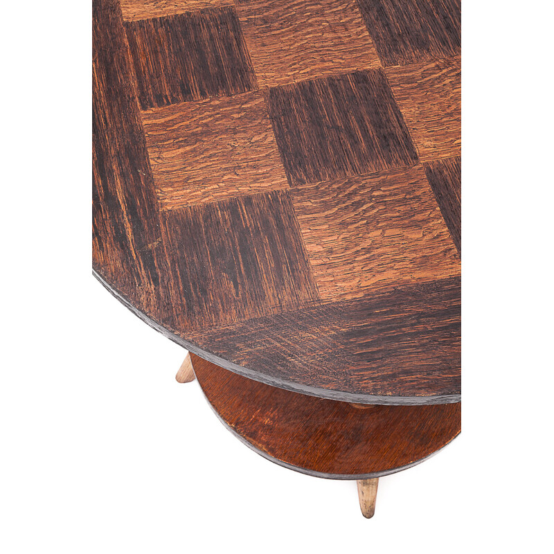 Vintage Art Deco side table with circular parquet top, 1930