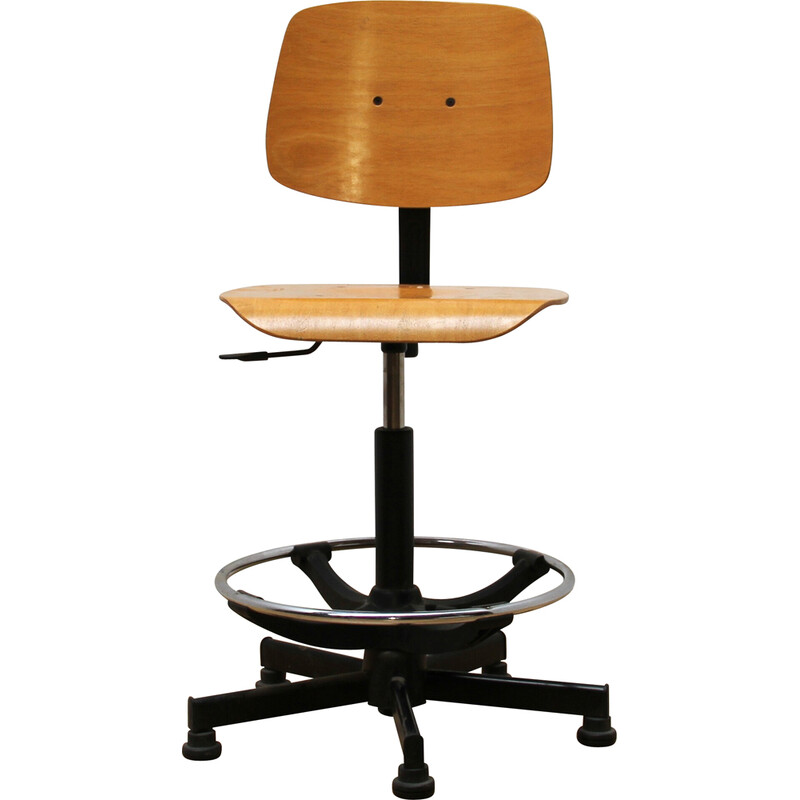 Vintage laboratoriumstoel van metaal en licht hout