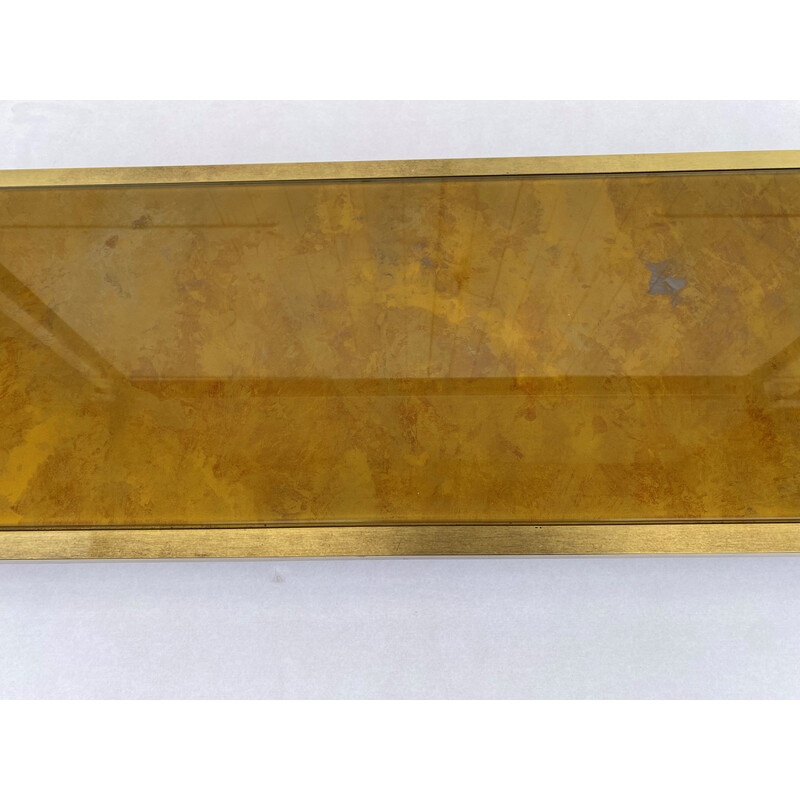 Vintage-Konsole aus verspiegeltem Glas und burgunderrotem Messing-Goldmetall, 1970er Jahre