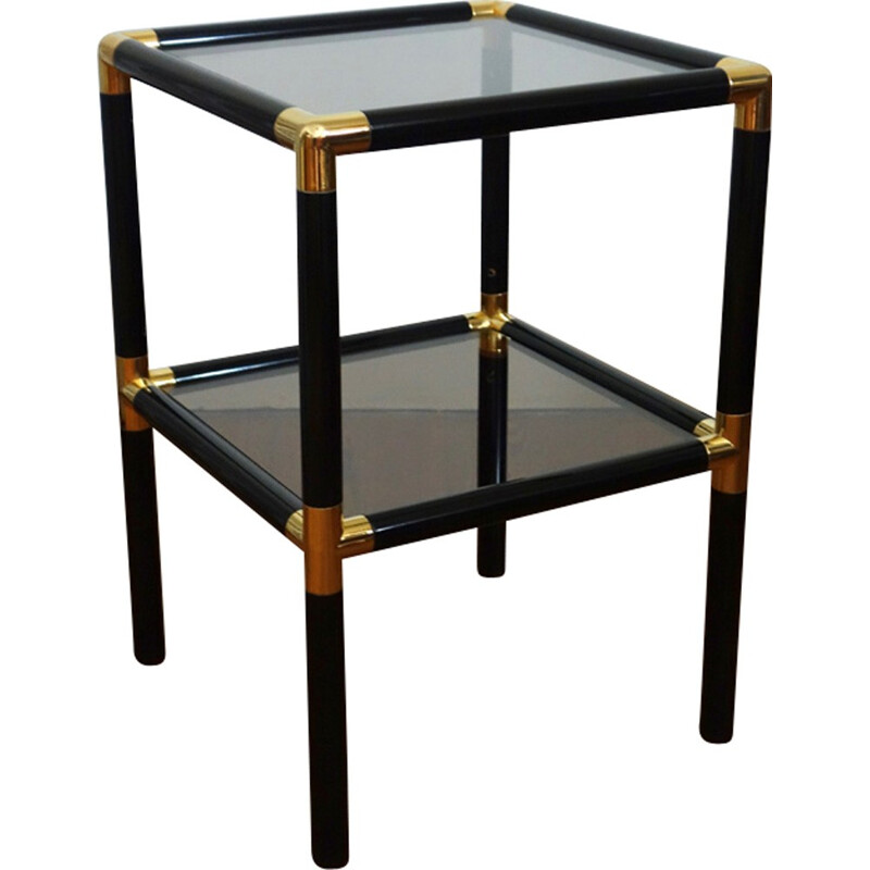 Black side table in glass and metal - 1970s