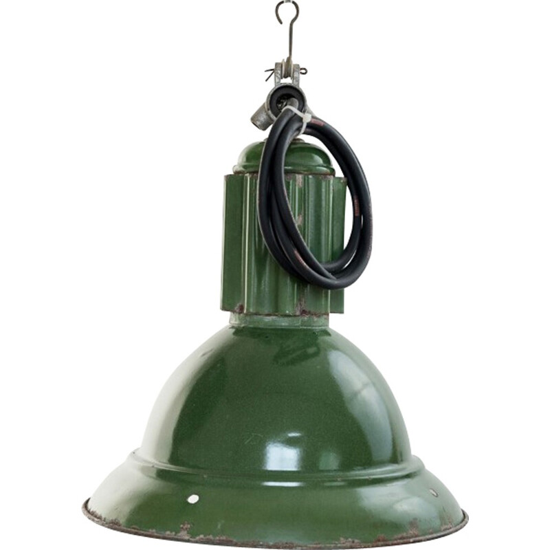 Mid century green enamel industrial lamp - 1950s