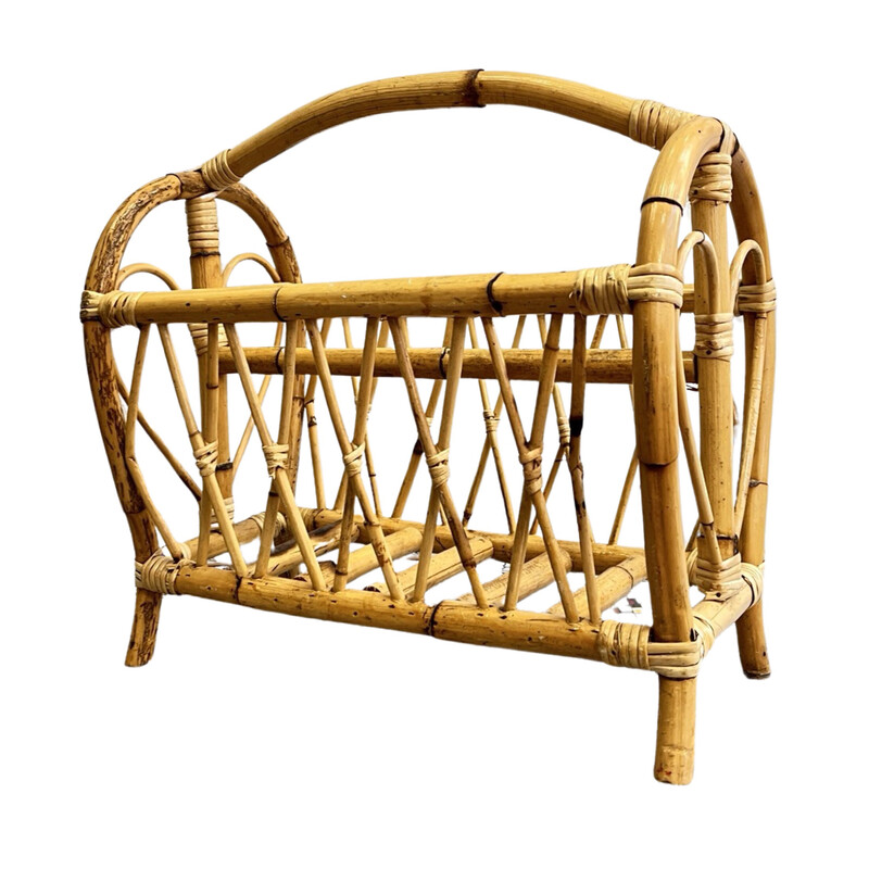 Vintage rattan and wicker newspaper rack, Denmark 1970