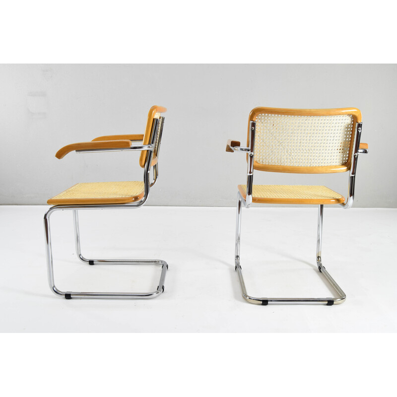 Paire de chaises vintage modèle B64 en acier chromé et hêtre par Marcel Breuer, Italie 1970