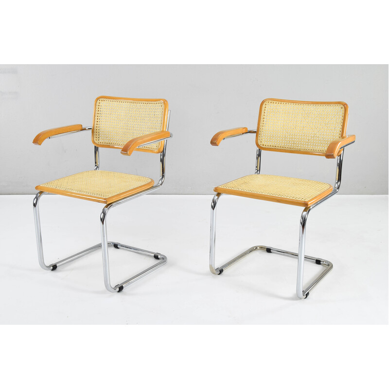 Paar Vintage-Stühle Modell B64 aus Chromstahl und Buche von Marcel Breuer, Italien 1970