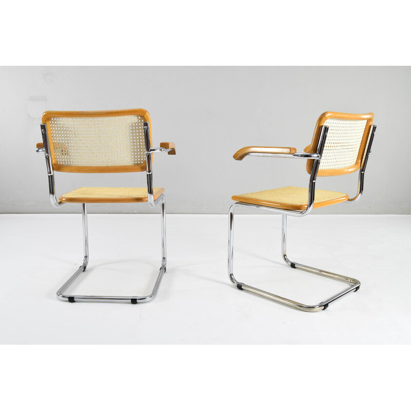 Pair of vintage model B64 chairs in chrome steel and beech by Marcel Breuer, Italy 1970