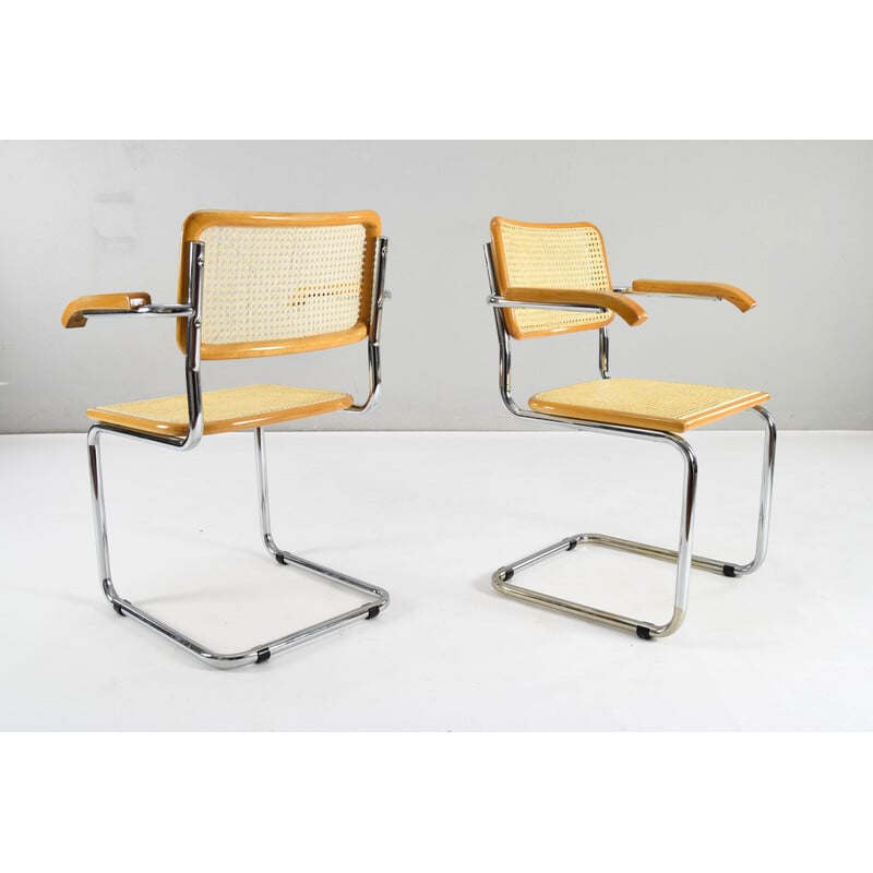 Paire de chaises vintage modèle B64 en acier chromé et hêtre par Marcel Breuer, Italie 1970