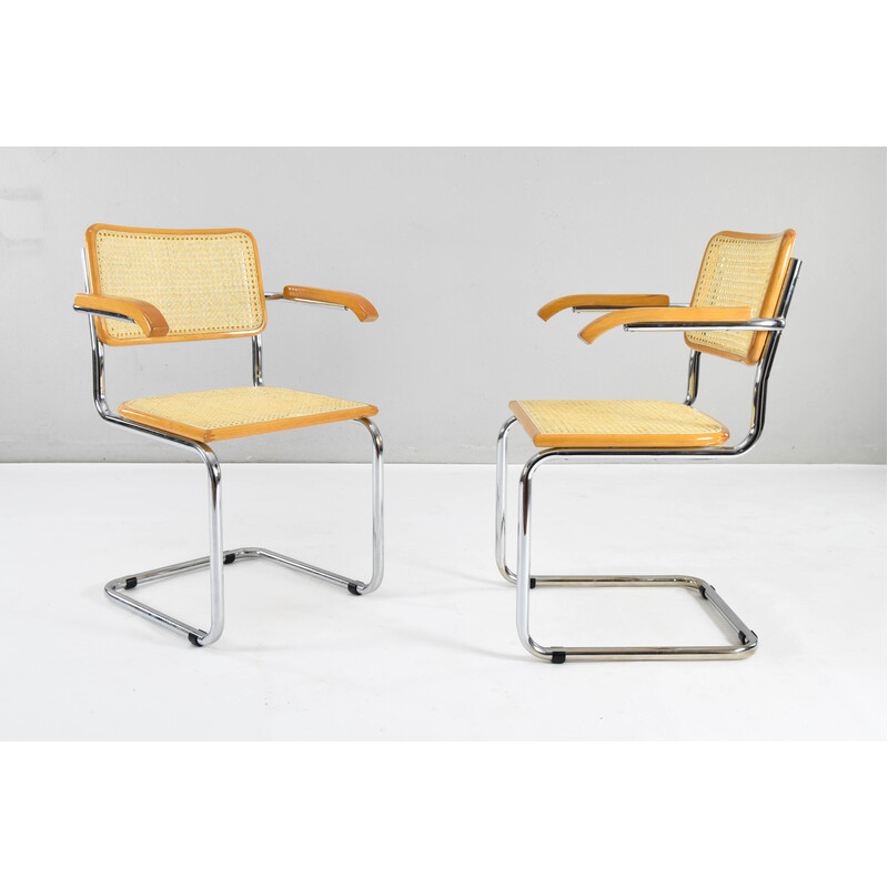 Paar Vintage-Stühle Modell B64 aus Chromstahl und Buche von Marcel Breuer, Italien 1970