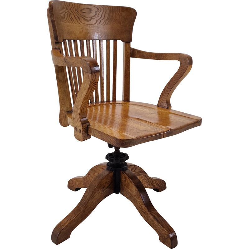 Vintage industrial oak swivel chair, England 1900
