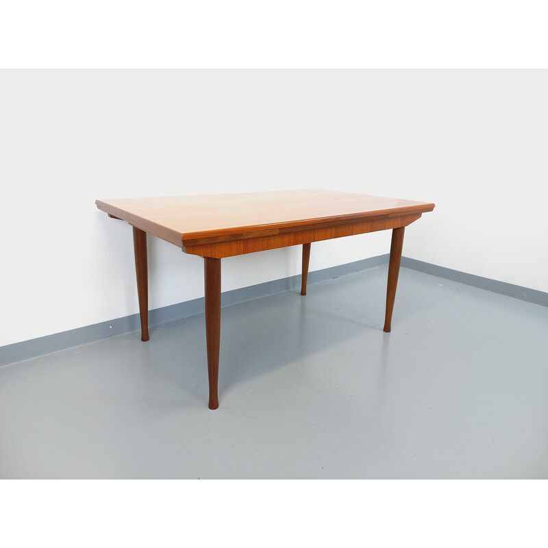 Vintage rectangular teak dining table with 2 extensions, 1970