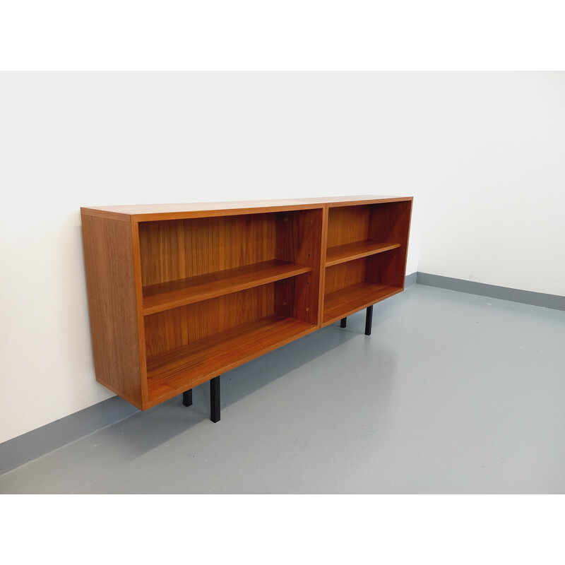 Vintage bookcase sideboard in teak and black metal, 1960