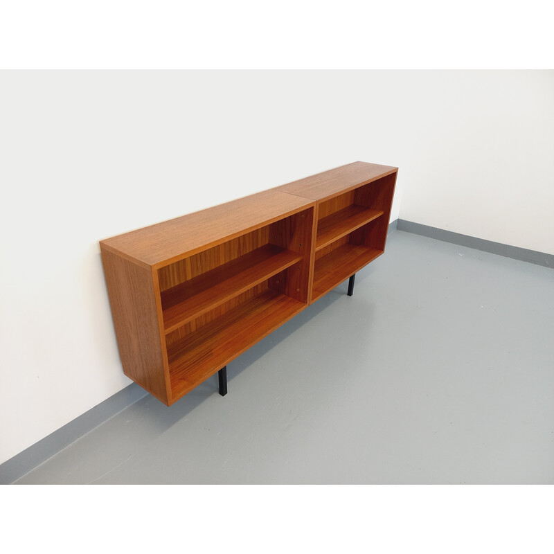 Vintage bookcase sideboard in teak and black metal, 1960