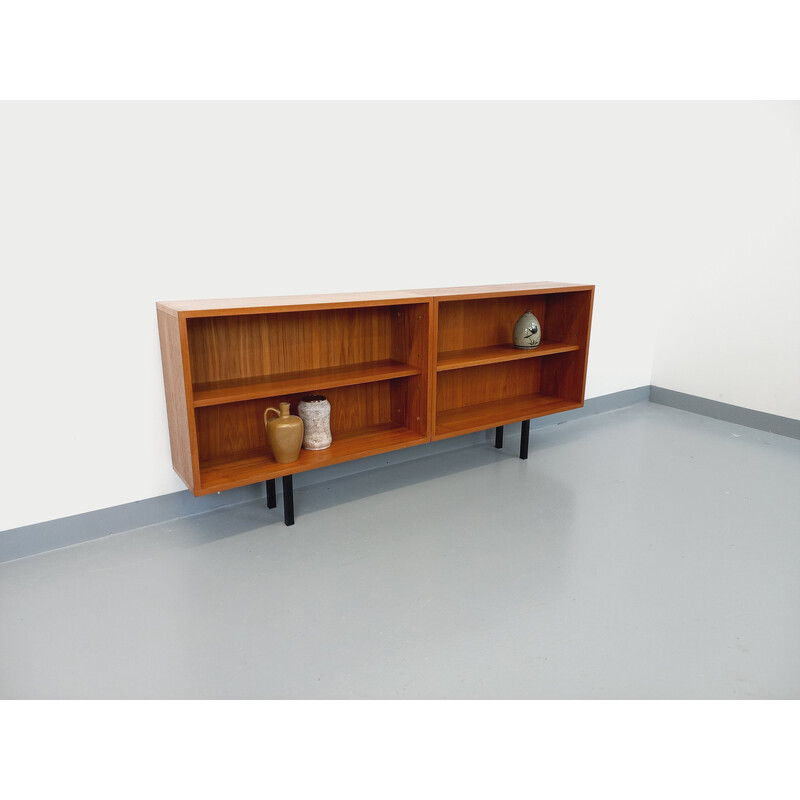 Vintage bookcase sideboard in teak and black metal, 1960