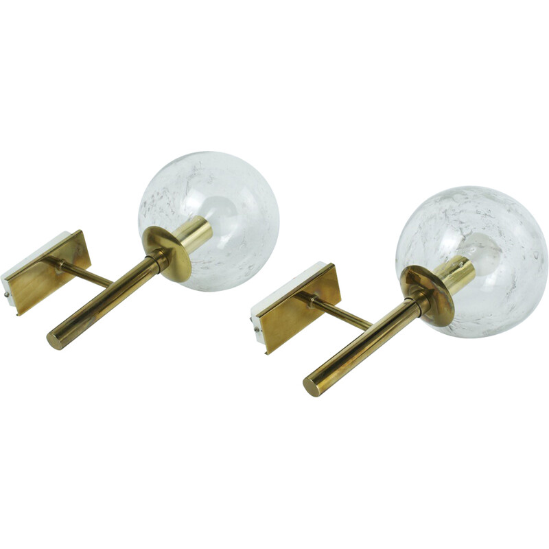 Pair of vintage brass and glass wall lights for Hillebrand Leuchten, Germany 1960