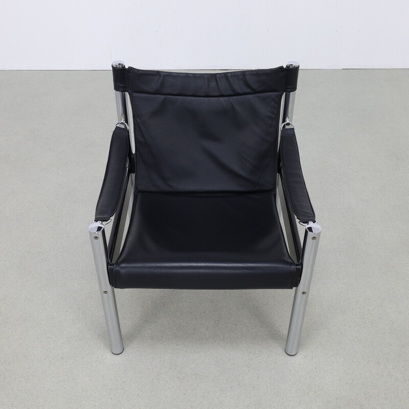 Vintage leather and chrome armchair by Johanson Design, Sweden 1970