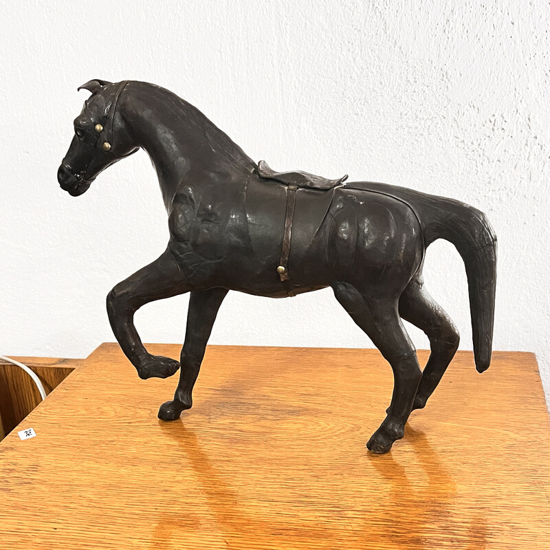 Vintage horse figure sculpture in leather and paper