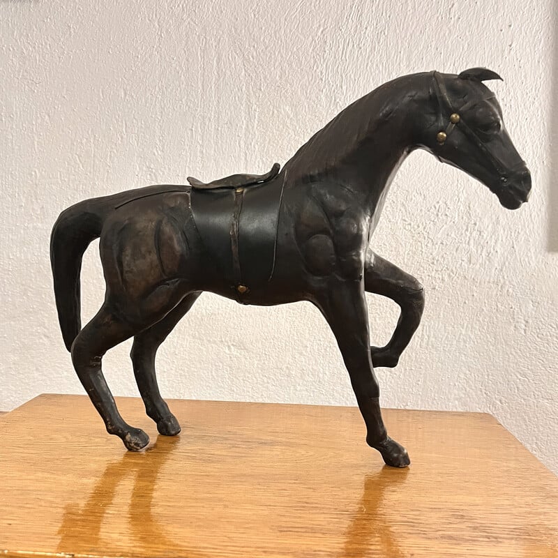 Vintage horse figure sculpture in leather and paper