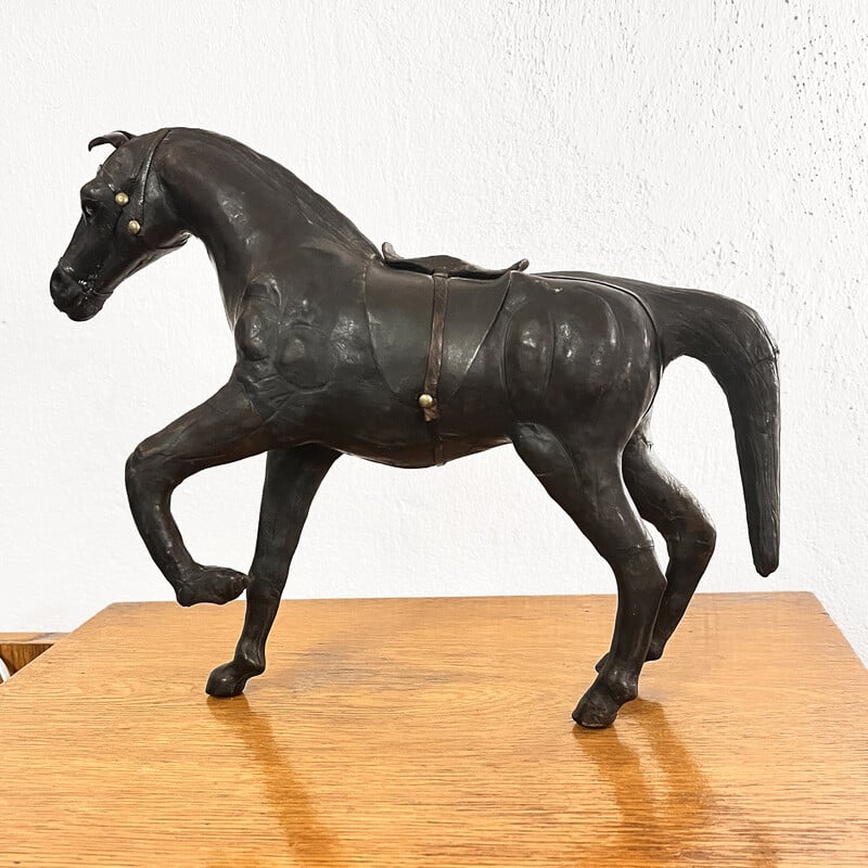Vintage Pferd Figur Skulptur in Leder und Papier